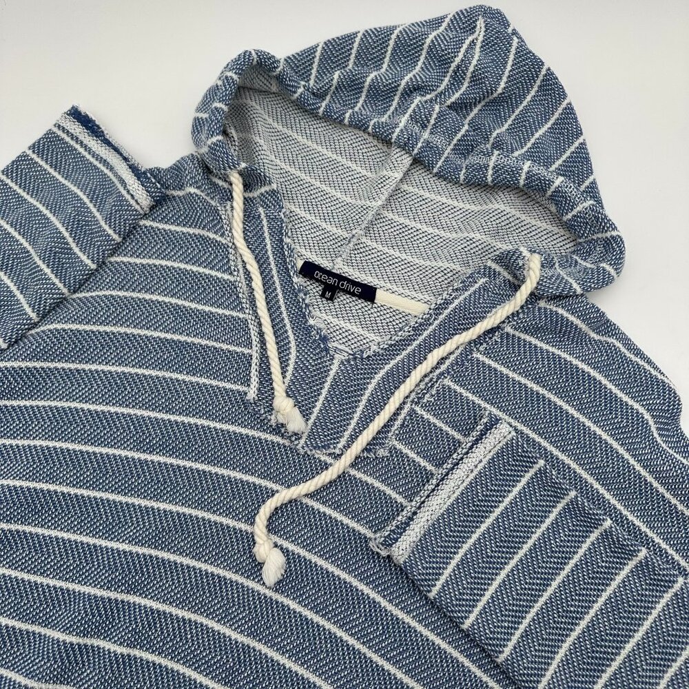 Ocean Drive Women's Stripe Printed Texture Knit Baja Beach Hoodie, Size M, Blue